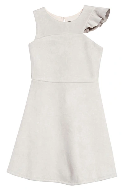 Ava & Yelly Kids' One-shoulder Ruffle Scuba Dress In Grey