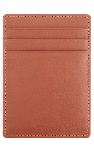 Royce New York Personalized Magnetic Money Clip Card Case In Tan- Gold Foil