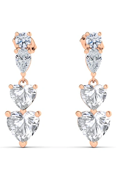 Hautecarat Lab Created Diamond Heart Drop Earrings In 18k Rose Gold