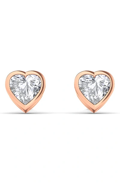 Hautecarat Lab Created Diamond Heart Stud Earrings In 18k Rose Gold