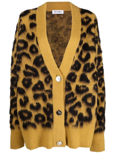 Attico Leopard-print Wool-blend Cardigan In Yellow