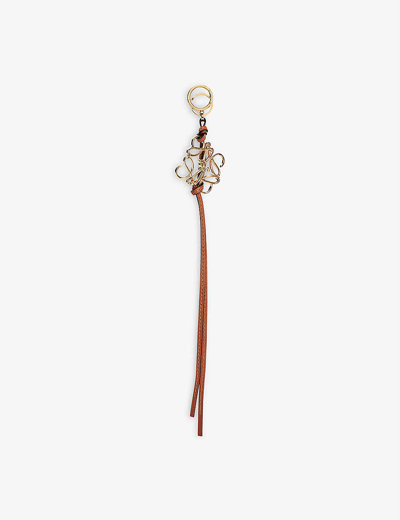 Loewe Anagram Leather And Gold-toned Brass Charm In Brown