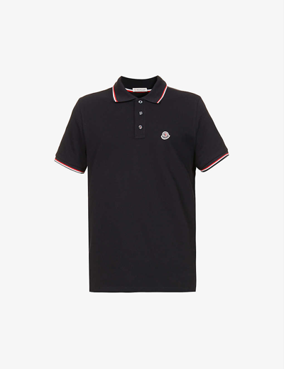 Moncler Men's Navy Logo-embroidered Ribbed Cotton-piqué Polo Shirt