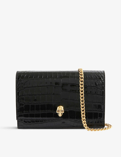 Alexander Mcqueen Womens Black Gold Skull Small Leather Cross-body Bag