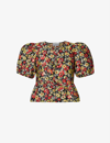 GANNI JACQUARD PUFF-SLEEVE RECYCLED POLYESTER BLOUSE