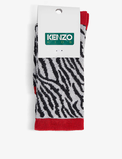 Kenzo Kids' Tiger Stripe Stretch-cotton Blend Socks In Rouge