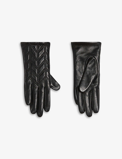 Claudie Pierlot Aneta Chevron-quilted Leather Gloves In Noir / Gris