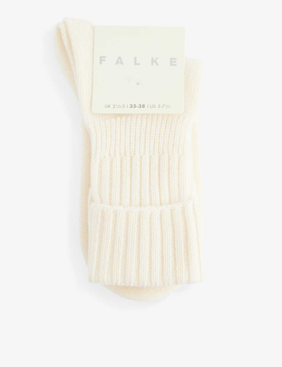 Falke Ribbed-cuff Wool-blend Socks In Woolwhite