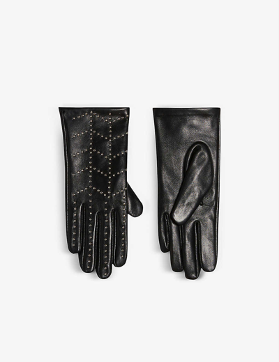 Claudie Pierlot Apocalypso Studded Leather Gloves In Noir / Gris