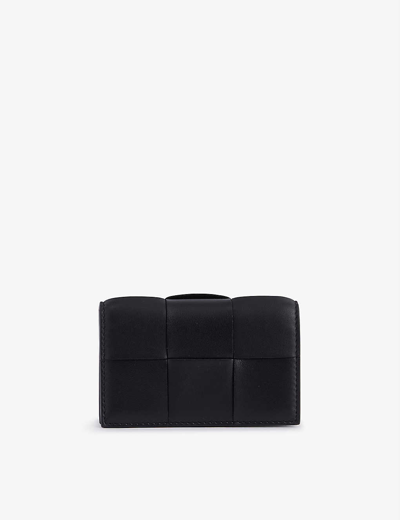 Bottega Veneta Intrecciato Leather Wallet In Black-gold