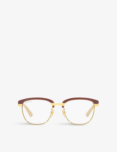 Gucci Gg1132s Rectangular-frame Metal Optical Glasses In Gold