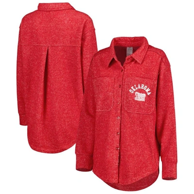 GAMEDAY COUTURE GAMEDAY COUTURE CRIMSON OKLAHOMA SOONERS SWITCH IT UP TRI-BLEND BUTTON-UP SHACKET
