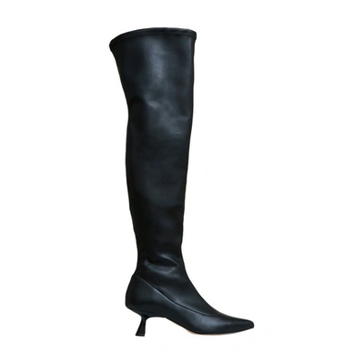 Souliers Martinez Latina Faux Leather Over-the-knee Boots In Black
