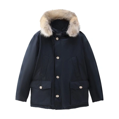 Woolrich Arctic Anorak With Detachable Fur In Melton Blue