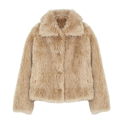 Yves Salomon Madeleine Wool Faux Shearling Jacket In Beige