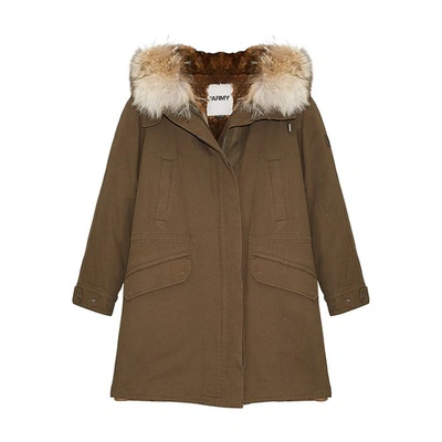 Yves Salomon Iconic Cotton And Fur Parka In Beige