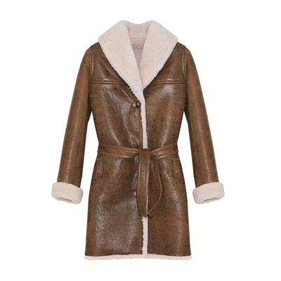 Yves Salomon Meteo Leather And Shearling Coat In Caramel/natural