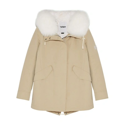 Yves Salomon Class Cotton And Fur Parka In Beige