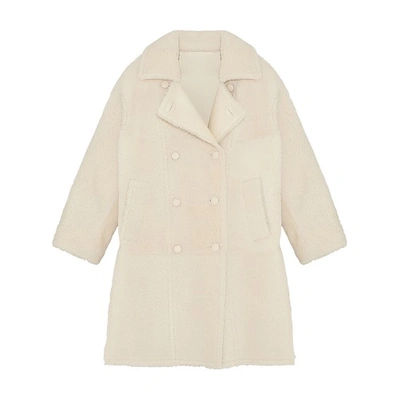 Yves Salomon Long Double-breasted Coat In Blanc