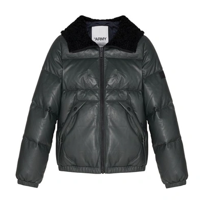 Yves Salomon Leather And Shearling Puffer Jacket In Vert