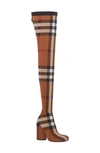 Burberry Anita Knit Check Over-the-knee Boots In Dark Birch Brown Check