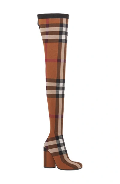 Burberry Anita Knit Check Over-the-knee Boots In Birch Brown