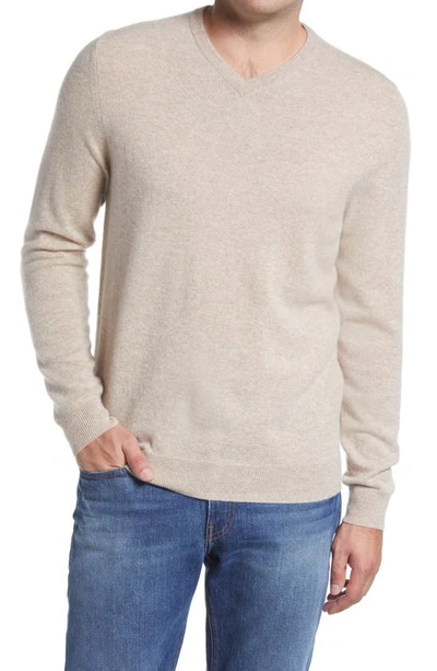Nordstrom V-neck Cashmere Sweater In Tan Oxford Heather