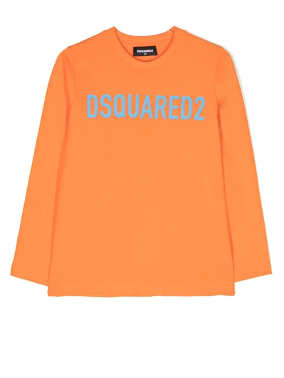 Dsquared2 Logo Print Long-sleeve Top In Orange