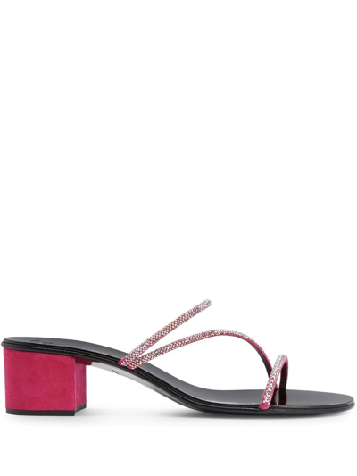 Giuseppe Zanotti Crystal Suede Trio Band Sandals In Pink