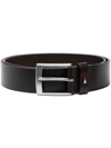 Tommy Hilfiger Denton Flag Logo Leather Belt In Black In Brown