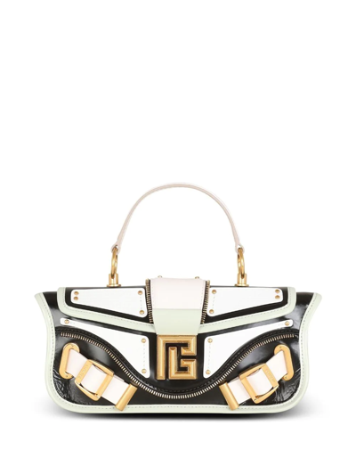 Balmain Leather Blaze Top-handle Bag In Noir Rose Pale Blanc Vert Leger