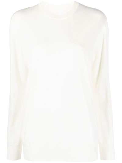 Jil Sander Crew Neck Pullover Sweater In Weiss