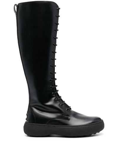 Tod's Lace-up Knee-length Boots In Black