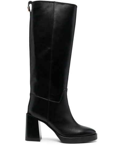 Furla 100mm Greta Leather Knee High Boots In Black