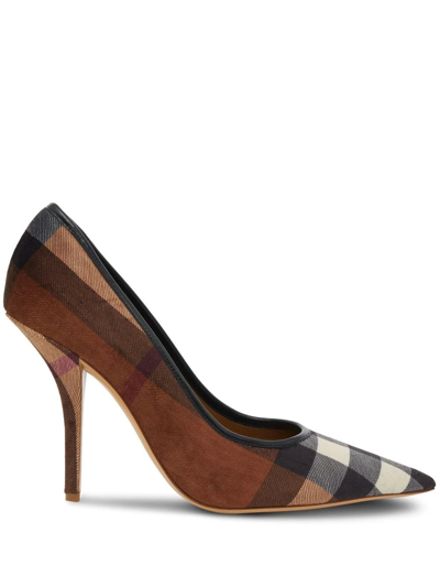 Burberry Check Leather Pumps In Brown