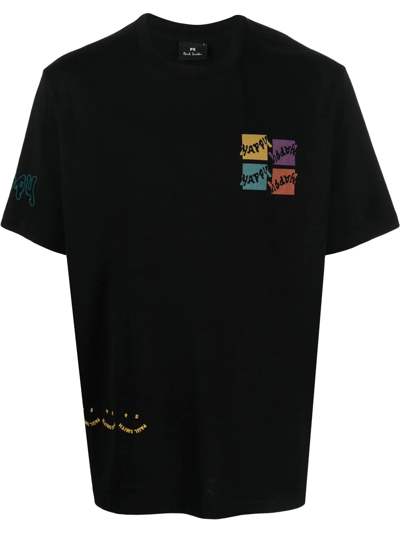 Ps By Paul Smith Happy Logo-print Detail T-shirt In Black