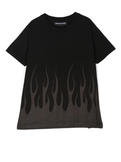 Vision Of Super Flame-print Logo T-shirt In Schwarz