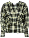 Ganni Elfin Check Organic-cotton Blend Seersucker Blouse In Schwarz