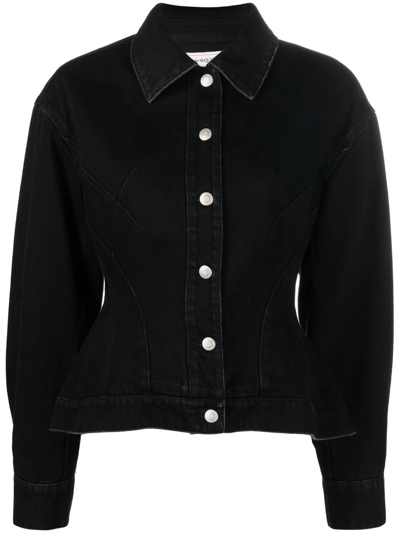 Alexander Mcqueen Hourglass-waist Denim Jacket In Black