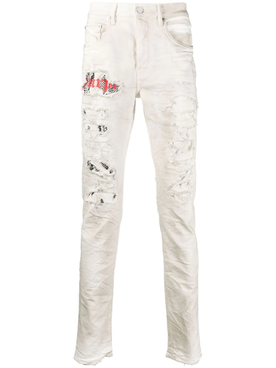 Purple Brand Paint-splatter Tapered Jeans In Weiss