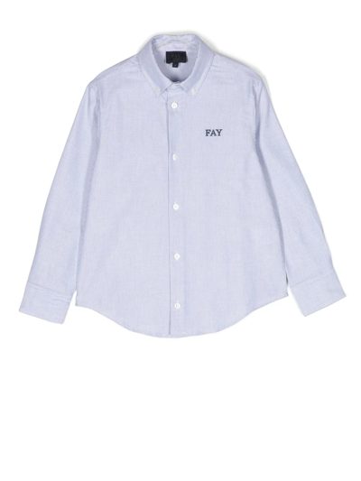 Fay Embroidered-logo Pinstripe Shirt In Blau