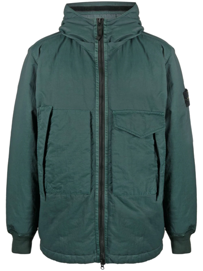 Stone Island Compass-patch Hooded Jacket In Grün