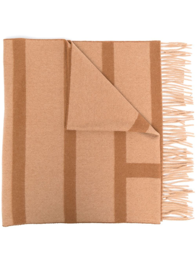 Totême Monogram-intarsia Virgin Wool Scarf In Brown