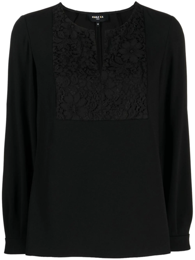 Paule Ka Embroidered Button-neck Top In Schwarz