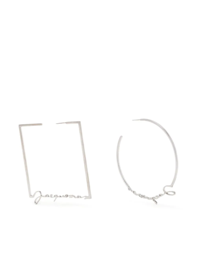 Jacquemus Asymmetric Signature Logo Earrings In Silver
