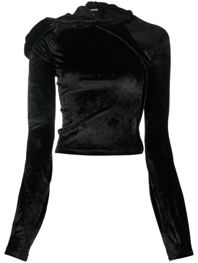 Ottolinger Long-sleeve Velvet Hoodie In Black