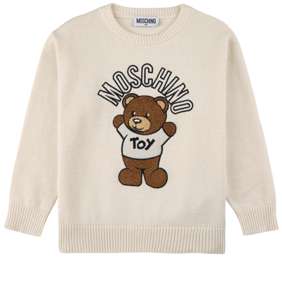 Moschino Kid-teen Embroidered Branded Sweater Cloud In Cream