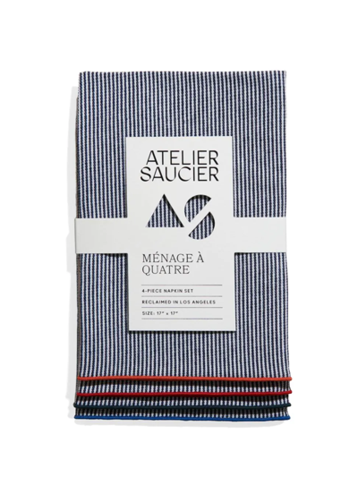 Atelier Saucier Americana Stripe Napkin 4-piece Set In Blue