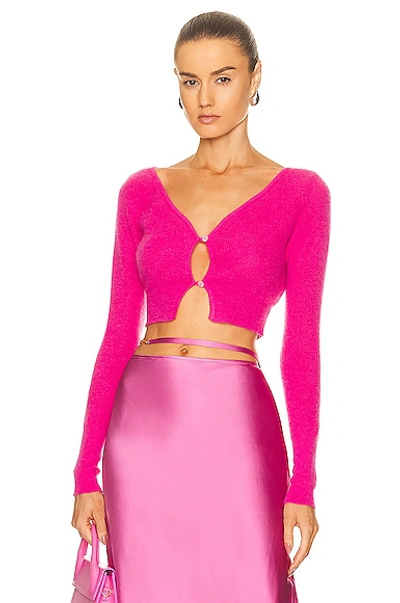 Jacquemus Alzou Cropped Mohair-blend Cardigan In Pink