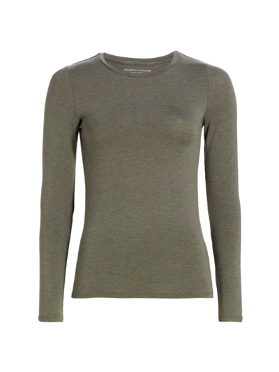 Majestic Soft Touch Crewneck Long-sleeve Top In Militare